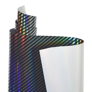 Carbon Fiber Vinyl Wrap High Gloss Silver Rainbow Effect Wrapping Car Body Film - Picture 1 of 13
