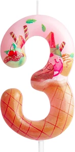 3Rd Birthday Candle Pink Sweet Ice Cream Number 3 Candle for Birthday Cake Women - Picture 1 of 12