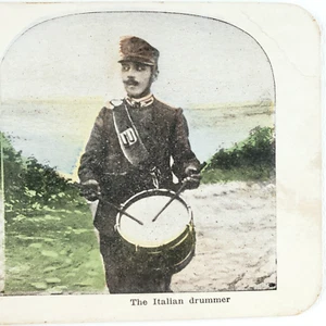 Italian WW1 Military Drummer Stereoview c1918 Antique War Musician Art C1252 - Picture 1 of 4