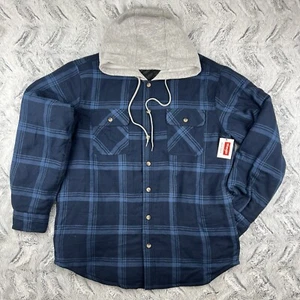 New Wrangler Hoodie Jacket Mens Large Blue Plaid Flannel Quilt Lined Shacket NWT - Picture 1 of 16