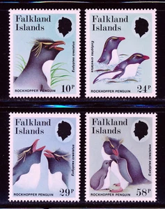 FALKLAND ISLANDS 1986 BIRDS ROCKHOPPER PENGUINS SET SCOTT 450-53 - Picture 1 of 1