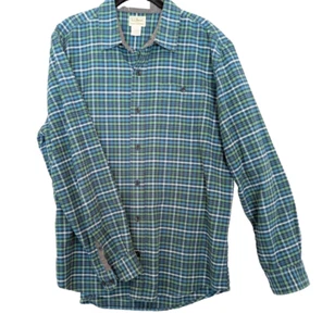 Camisa LL Bean Para Hombres Grande Azul Franela a Cuadros Abotonada Ligeramente Ajustada Exterior - Imagen 1 de 10
