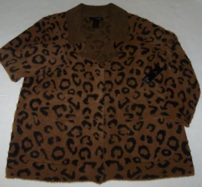 NUEVO CON ETIQUETAS Ali Miles COBRE/NEGRO LEOPARDO SUAVE ACOGEDOR Cárdigan Abierto Suéter L BOLSILLOS Foto 1 de 4