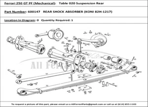 Ferrari Part 600147 250GT/PF Cabrio Mk 2/GTE Rear Shock Absorber - Picture 1 of 1
