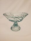 Vintage Jeanette Ice Blue Glass Louisa Basket Weave Pedestal Compote Bowl 9"