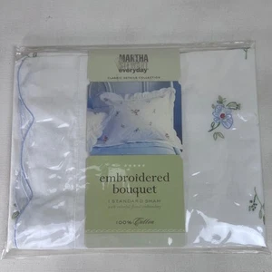 Martha Stewart Embroidered Bouquet Pillow Sham Floral Cotton Standard New - Picture 1 of 6