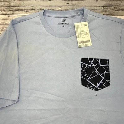 Camiseta GIORDANO Slim Fit Manga Curta Masculina XL Bolso Frontal Azul Algodão NOVA - Imagem 1 de 4