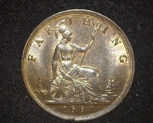 GREAT BRITAIN 1887 FARTHING KM753 BRILLIANT UNCIRCULATED RED 64~K12 - Picture 1 of 2