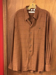 Men’s Rayon Haupt Button Front Rust w/ Thin Brown Plaid Sz 42L 16-1/2 51” C - Picture 1 of 7