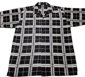 Gochu Mens Size Large Button Up Collard Short Sleeve Nice Black & White Plaid  - Picture 1 of 20