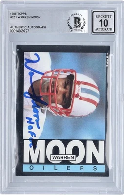 Tarjeta firmada por Warren Moon Houston Oilers 1985 Topps #251 BAS 10 con "HOF 06" Insc Foto 1 de 2