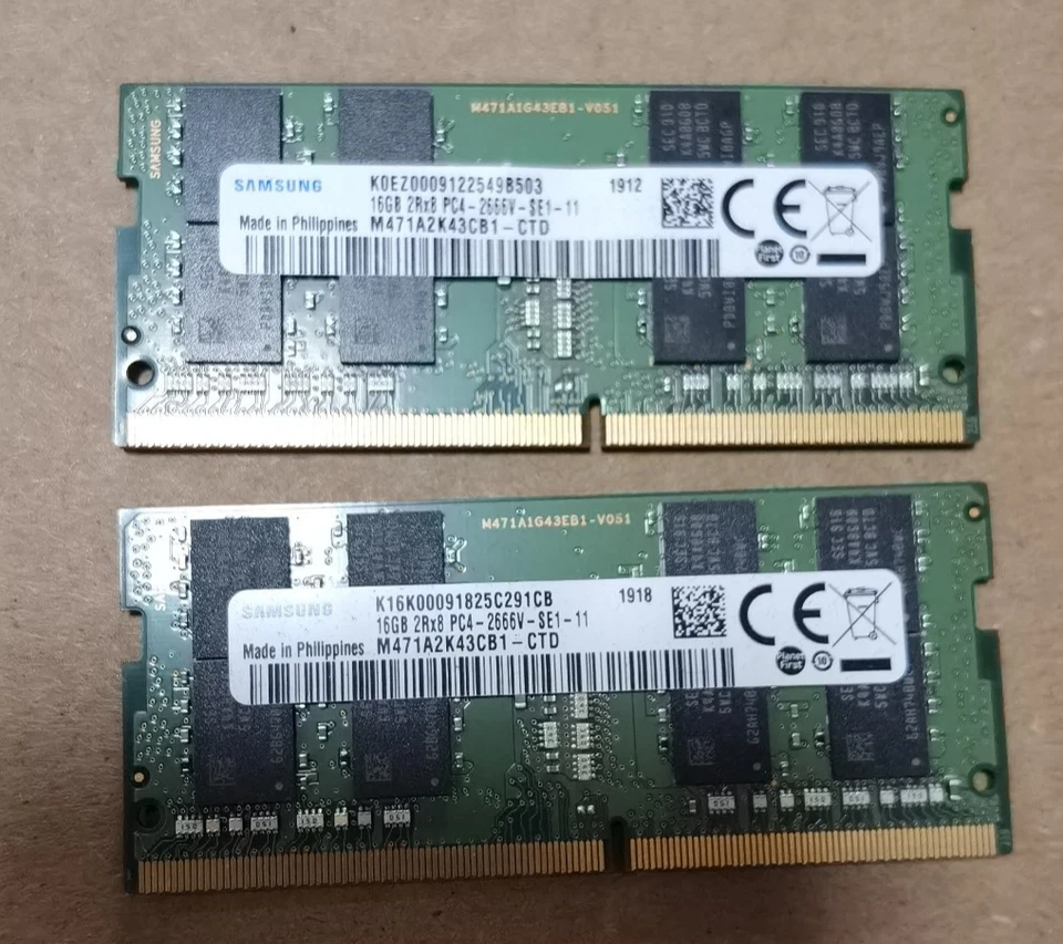 Samsung 32GB 2X 16GB DDR4-2666 PC4-21300 Sodimm Laptop Memory M471A2K43CB1-CTD - Image 1 of 1