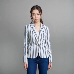 Zara Navy & White Stripes Single Breasted Blazer | Preppy | Old Money | XS - Picture 1 of 14