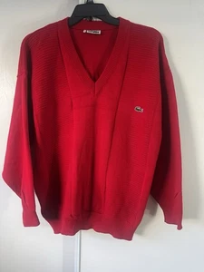Men's XXL Lacoste Cotton Long Sleeve V Neck Sweater Red made in France - Picture 1 of 5