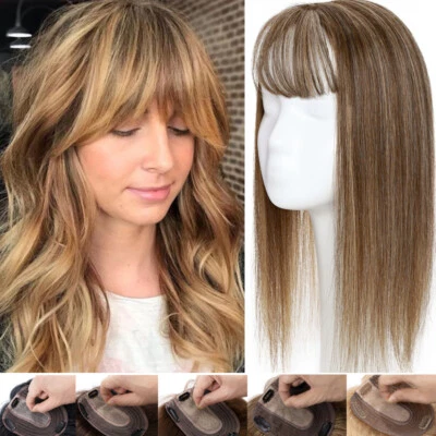 Virgin Human Remy Hair Toupee Hairpiece Silk Mono Base/Clip In Topper Wig Blond - Image 1 of 4