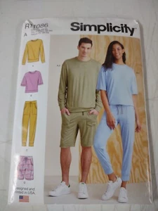 Simplicity R11086 Unisex Knits Tops Pants & Shorts Sizes XS - XL Uncut New - Imagen 1 de 5