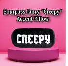 NWT Black Fur Sourpuss Brand "CREEPY" Embroidered Accent Pillow/Goth/Tattoo/Dark