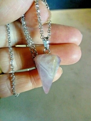 Collana pendolo ciondolo piramide vera ametista GARANZIA argento 925 NUOVA - Immagine 1 di 4