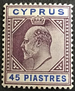 Cyprus Edward VII 45 Piastre Purple & Green SG71 Lightly Mtd. Mint C/V £120 2016 - Picture 1 of 3