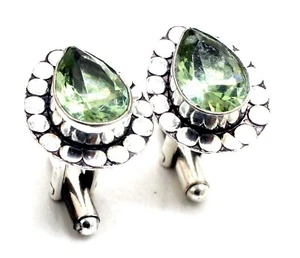 925 Sterling Silver Green Amethyst Gemstone Handmade Jewelry Cuff Links Size-1 - Picture 1 of 7
