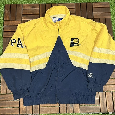 VTG 90s LOGO ATHLETIC Indiana Pacers Lined Windbreaker Jacket Big Spellout Sz XL Cover