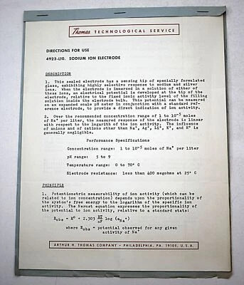 1960s Technological Service Directions for Use: 4923-L10. Sodium Ion Electrode - Image 1 of 2