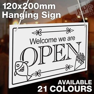 FISH & CHIPS SHOP OPEN CLOSED HANGING SIGN, SHOP WINDOW/DOOR - 21 COLOURS - Picture 1 of 11