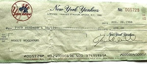 Autógrafo original 1986 New York Yankees GM Woody Woodward firmado cheque endosado - Imagen 1 de 6