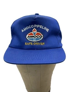Vintage Hat Snapback AMOCO Pipeline Safe Driver Hat Made By KC Blue - Picture 1 of 13