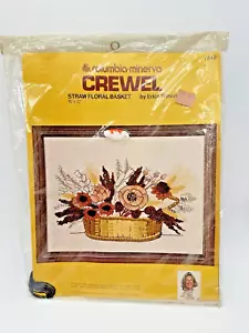 1976 Columbia Minerva Crewel STRAW FLORAL BASKET Kit 7648 Erica Wilson New RARE - Picture 1 of 5