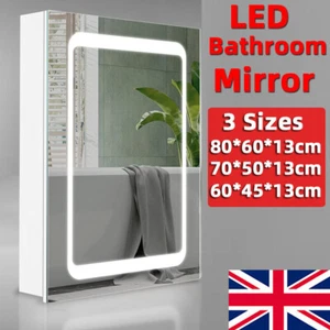 LED Bathroom Mirror Cabinet with Demister Shaver Socket Storage Wall Mounted UK - Picture 1 of 19