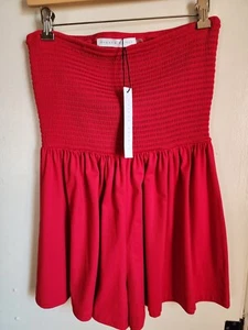 Susana Monaco Strapless Smock Top Red Romper Shorts Stretch Jumpsuit Small S NWT - Picture 1 of 11