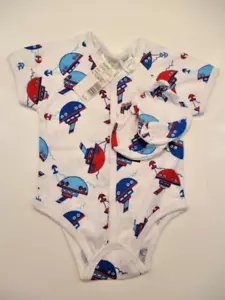 Vtg RUMBLE TUMBLE One-piece Boys 3-6 mos White w Boats Outfit w Booties NWT - Picture 1 of 14