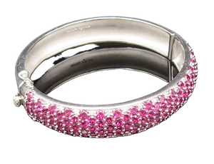 925 Sterling Silver  Vintage Ruby & Topaz Cluster Bangle Bracelet BT9781 - Picture 1 of 8