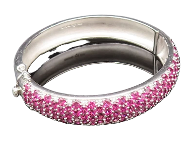 925 Sterling Silver  Vintage Ruby & Topaz Cluster Bangle Bracelet BT9781 - Image 1 of 4