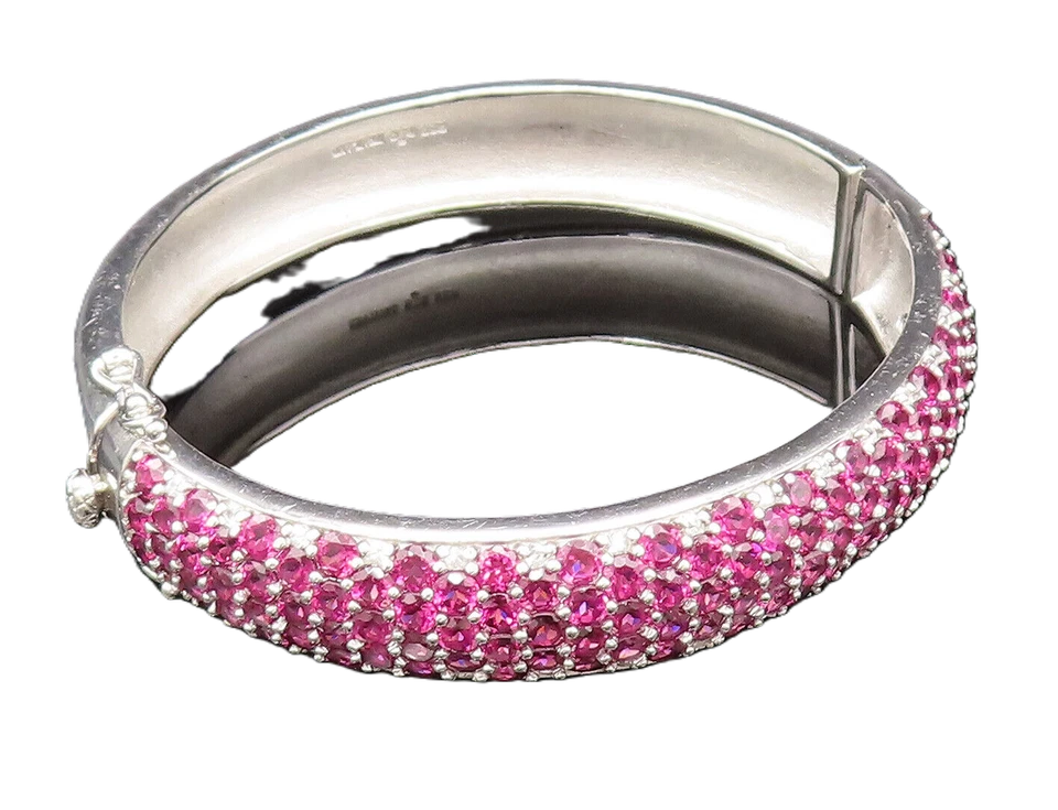 925 Sterling Silver  Vintage Ruby & Topaz Cluster Bangle Bracelet BT9781 - Image 1 of 4
