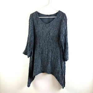Grizas Lagenlook Tunic Top SIZE S Silk Linen Blend Black Crinkled Oversized - Picture 1 of 10