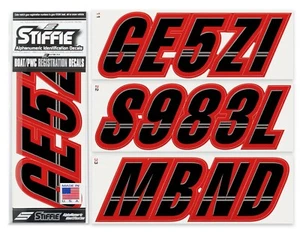 STIFFIE Techtron TT38 Boat PWC Letter Number Decal Registration SEADOO BLACK RED - Picture 1 of 9