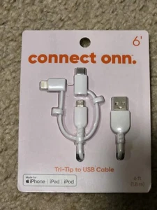 Connect Onn 6FT TRI-TIP To USB CABLE NEW !!! ALWAYS FREE SHIPPING !!! - Zdjęcie 1 z 8