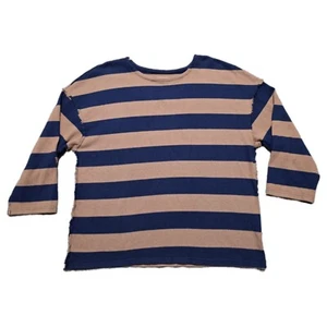 NEW Madewell Luxe Long Sleeve Shirt Striped Brown Navy Womens 2XL - Picture 1 of 15
