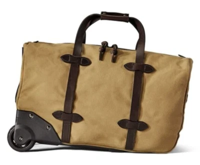 Bolsa de viaje Filson pequeña con ruedas 20002694 color caqui tostado resistente sarga brida cuero CC Foto 1 de 4