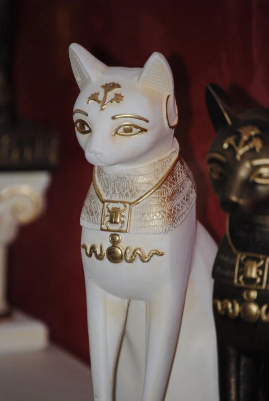 Atyhao Ägyptische Katzenstatue – Harz, Handbemalt, Verschiedene Größen (ca. 22-34,5 Cm), Schwarz-gold