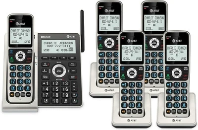 AT&T Cordless Phone 5 Handsets Answering Machine Smart Call Block Bluetooth - Image 1 of 4