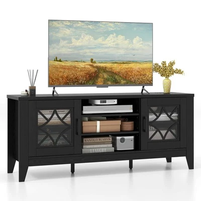 TV Stand for TVs up to 65" w/ 3-Position Adjustable Shelves Tempered Glass Doors - Image 1 of 4