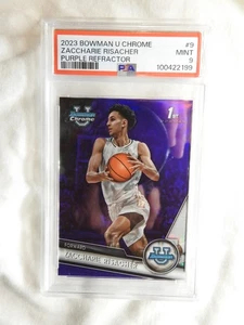 2023 Bowman U Chrome Purple Diamond Refractor #'d Zaccharie Risacher #9 ATL Hawk - Picture 1 of 6