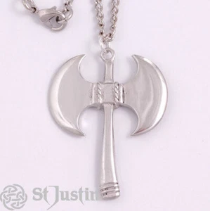Ancient Axe (Labrys) Pewter Pendant on 18" curb chain by St Justin - 3.5cm - Picture 1 of 3