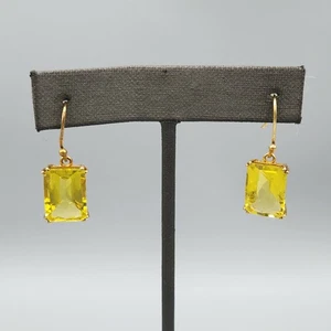 Vermeil Sterlingsilber Smaragdschliff Zitronenquarz TS Indien Haken Ohrringe 5,1 g - Bild 1 von 14