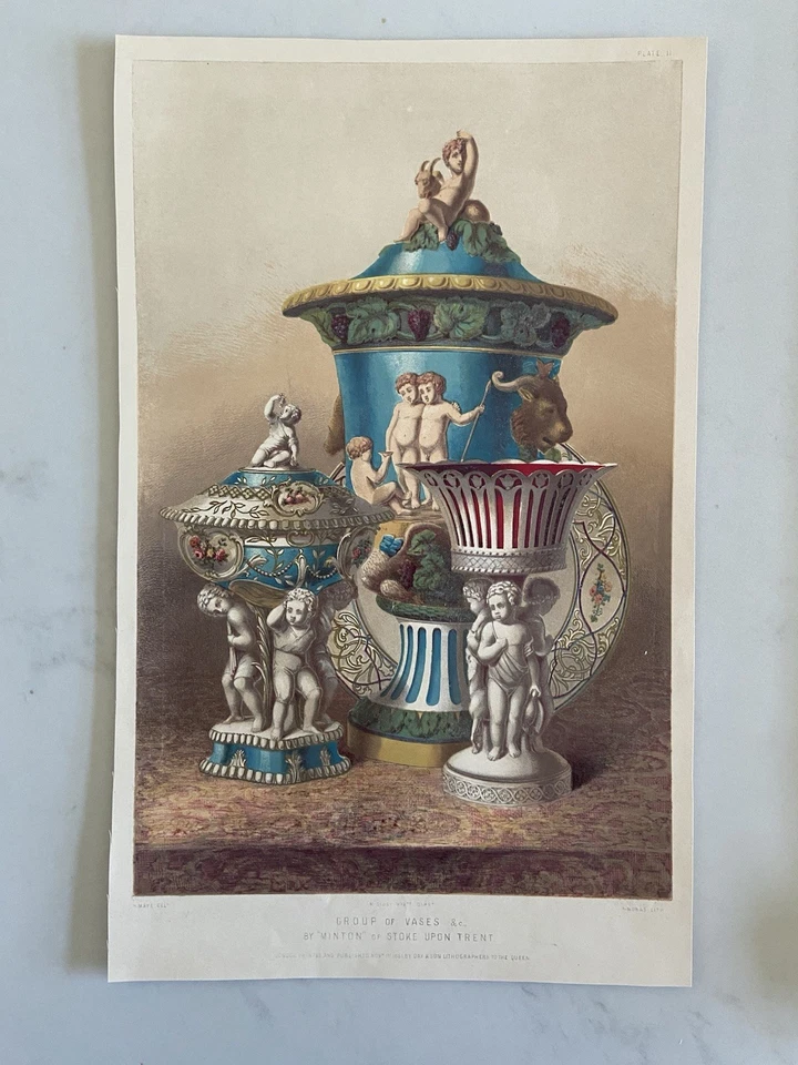 Antique Victorian Print – Group of Vases by Minton of Stoke Upon Trent (1851)  - Image 1 of 4