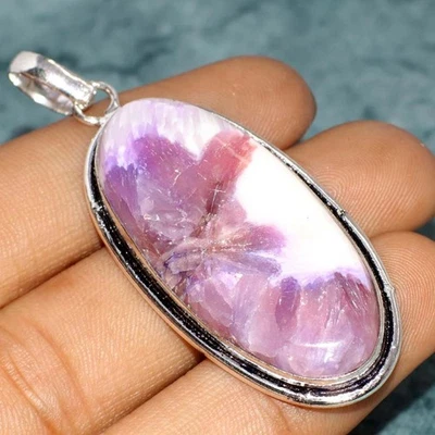 Colgante hecho a mano Scolecita púrpura chapado en plata 925 2,3" joyería gruesa GW Foto 1 de 3