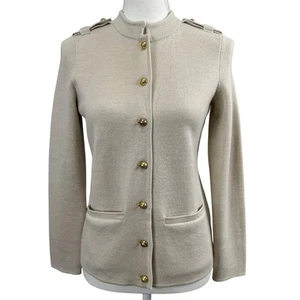 Talbots 100% Merino Wool Button Front Cardigan Women XSP Beige Military Inspired - Picture 1 of 10
